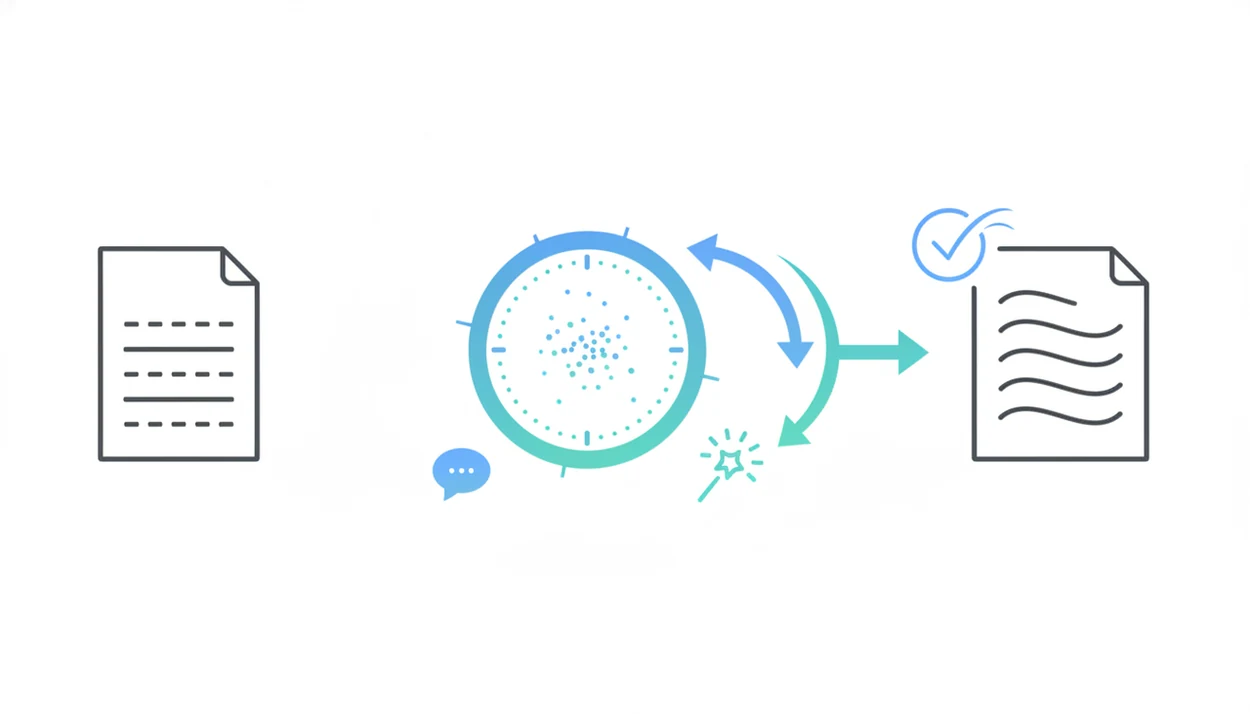 A simple diagram shows a document moving through AI detection, rewriting, and human review steps.