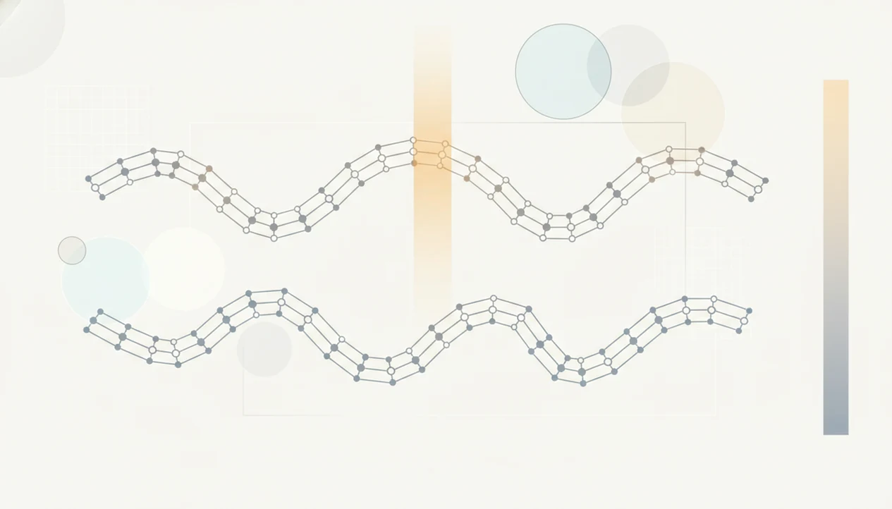 Abstract sentence paths pass through a detector beam, showing how predictability can affect AI scores.
