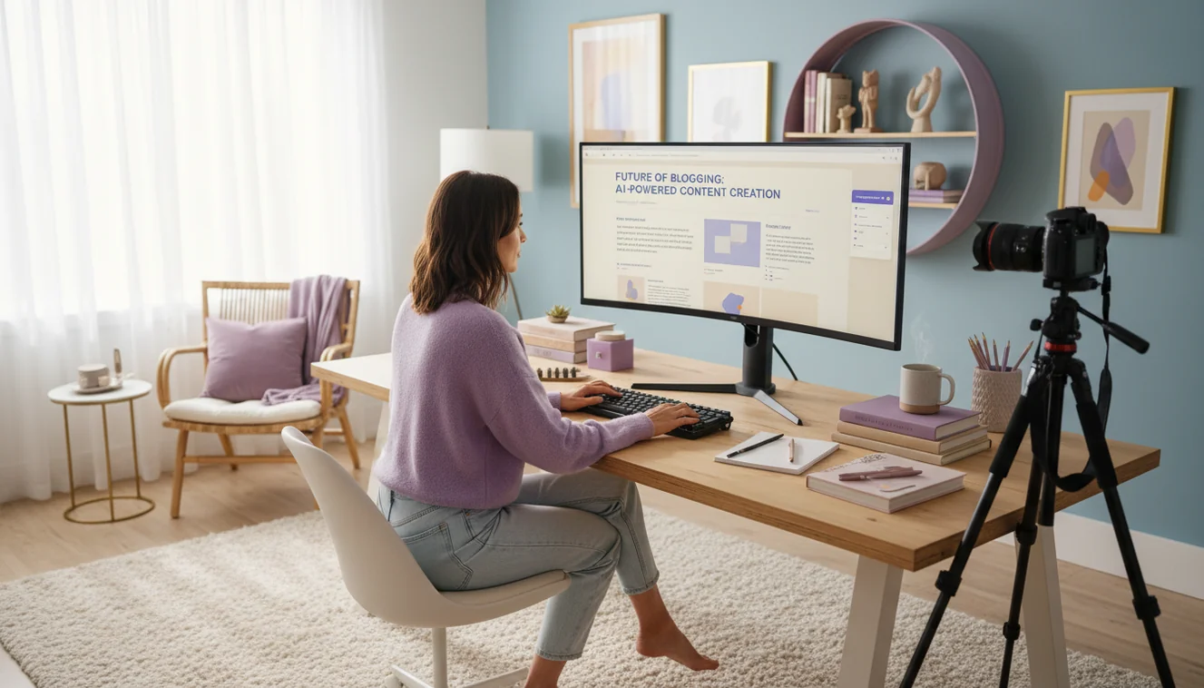 Blogger using AI blog writer to create engaging content