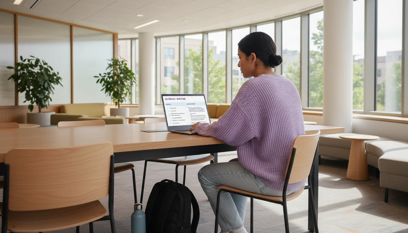 College student using AI essay writer for academic assignments