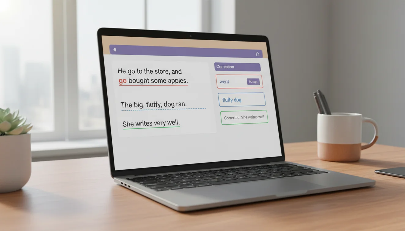 AI grammar checker highlighting errors in a document
