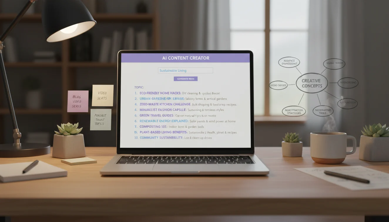 AI idea generator producing creative topic ideas on screen