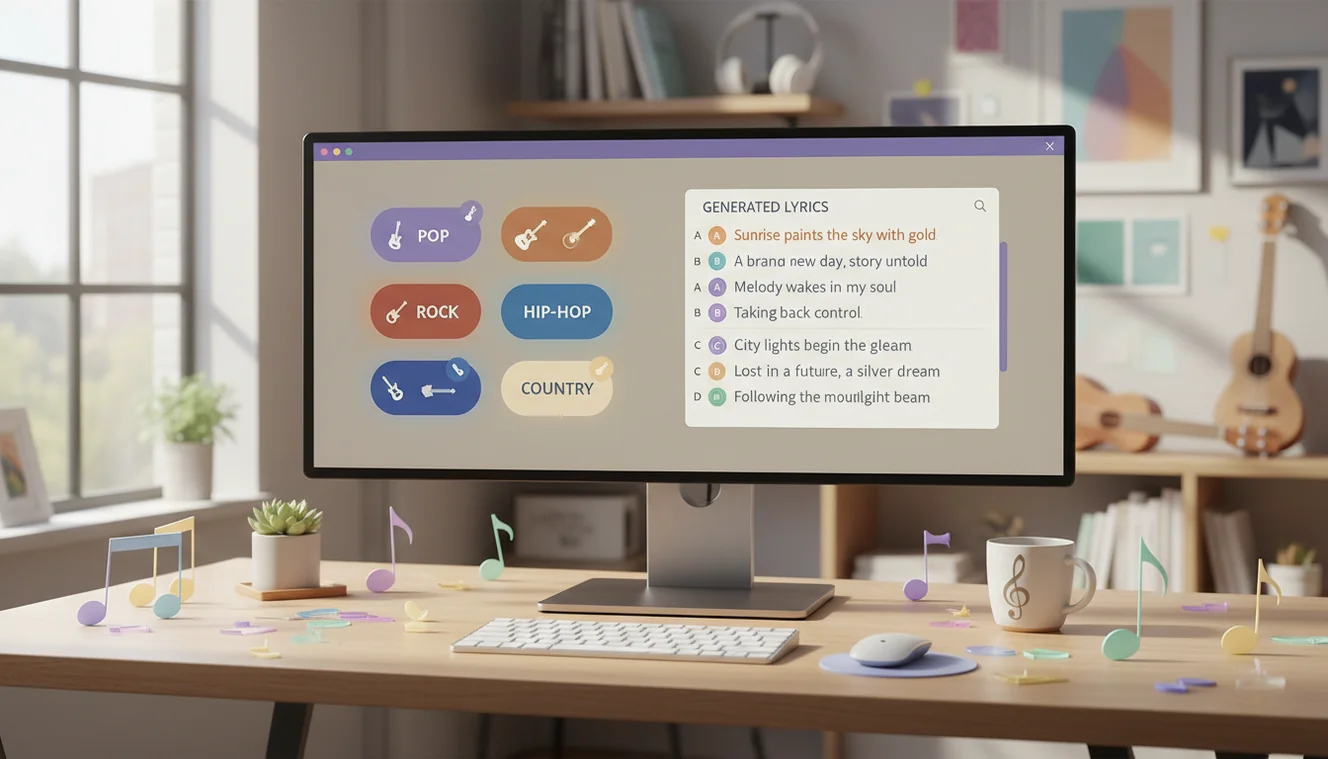 AI song writer generating lyrics in multiple genres and styles