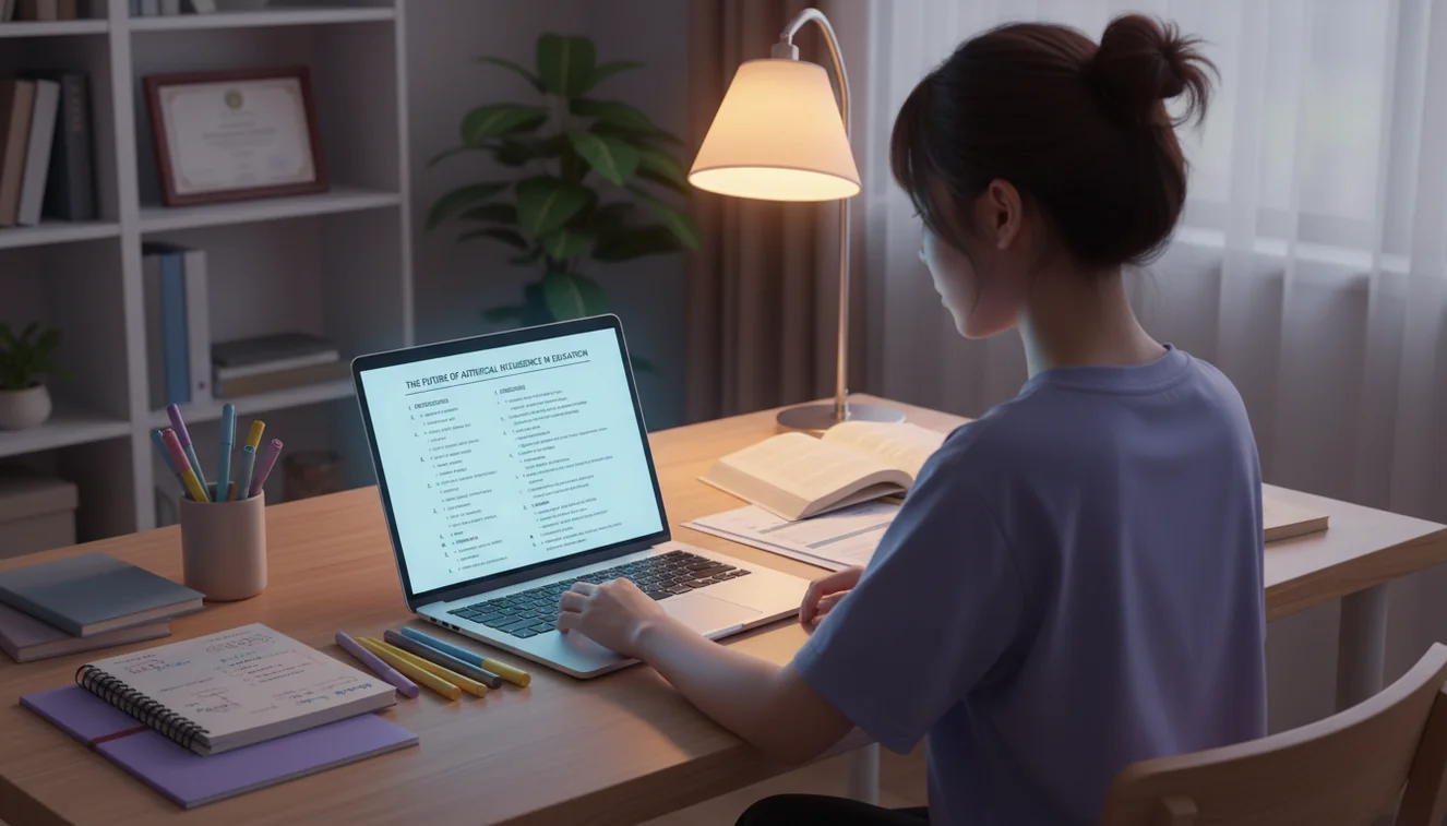 Student using AI outline generator to plan essay structure