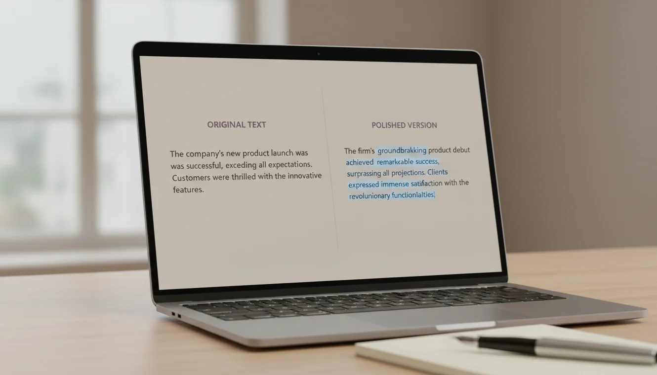 AI rewriter tool showing original and rewritten text side by side
