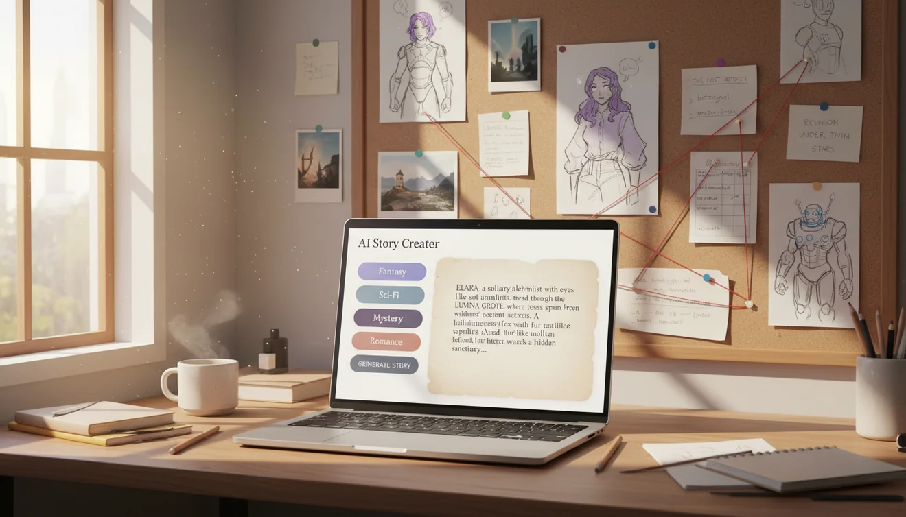 AI story writer generating fiction with plot and character development