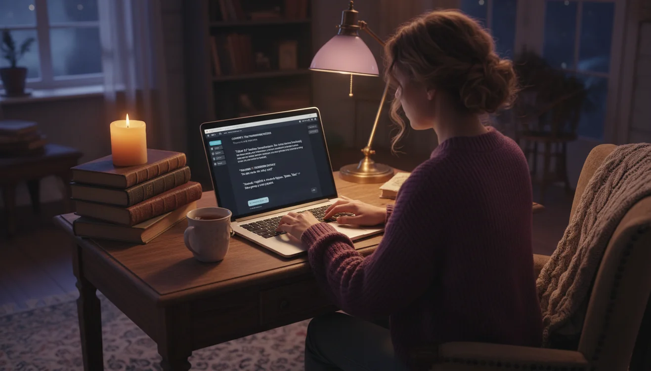 AI story generator creating a narrative on a laptop screen