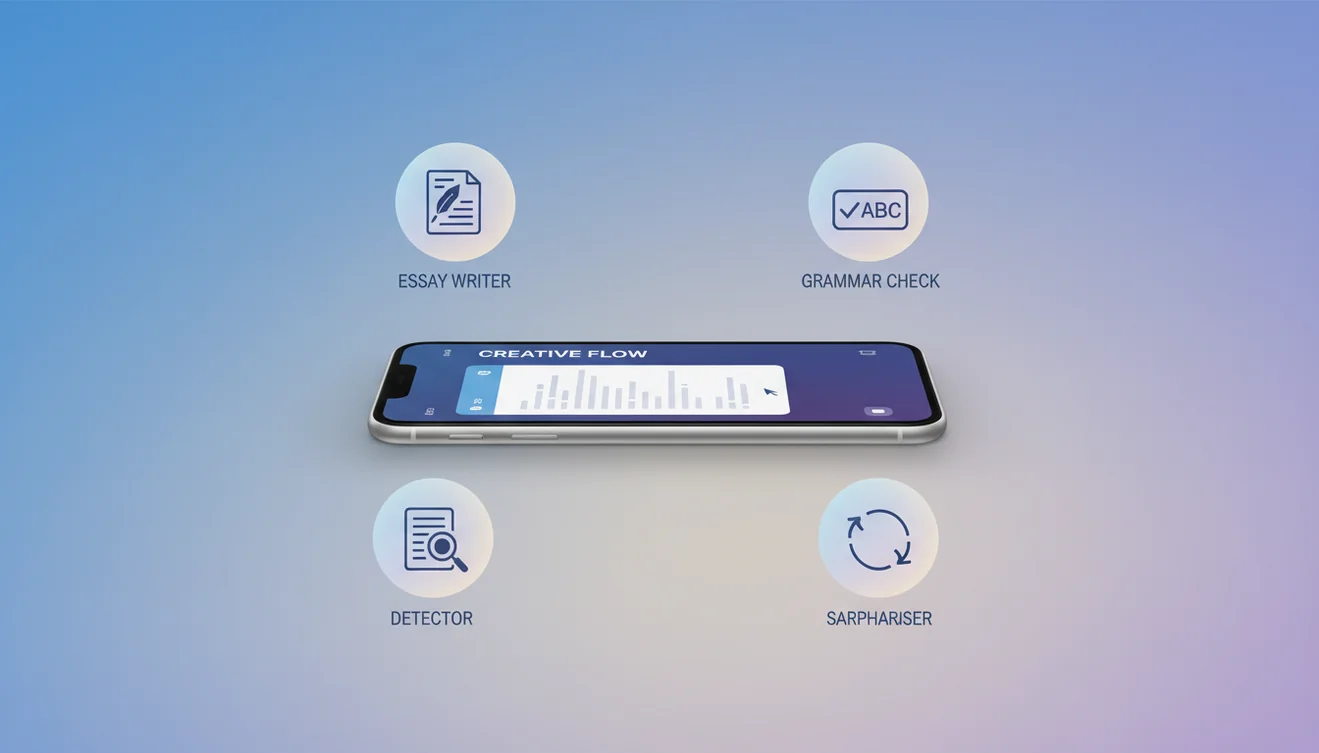 AI writer app features showcase for download page