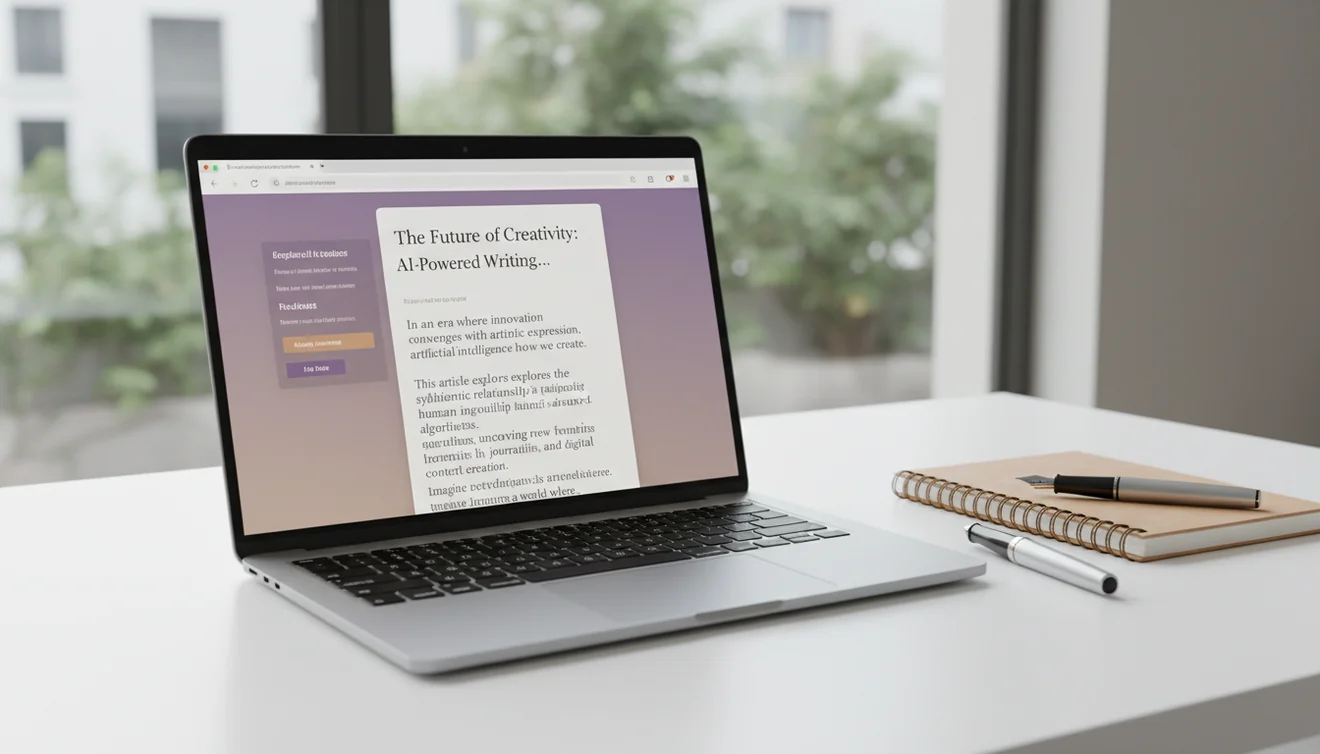 AI writer tool open on a laptop showing content generation