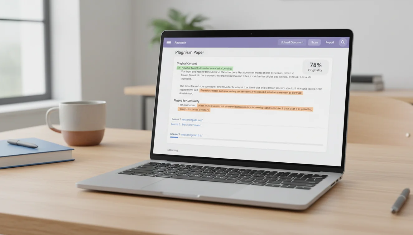 Plagiarism checker scanning text for originality and duplicate content